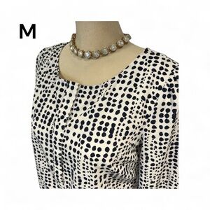 MERONA Blouse Sz Medium White with Black Specks Pull On 3/4 Sleeves